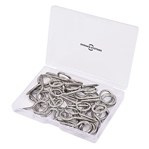 SHONAN 1.57" Stainless Steel Eye Screws for Wood, 30 Pcs Screw Eye Hooks, Indoor & Outdoor Use, 17 Lbs Capacity - size: 1.57 inch, 30 Pcs