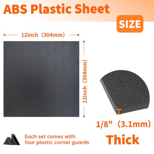 Black ABS Plastic Sheet 1/8 Inch Thick 12" x 12" (1-Pack) Textured & Smooth - size: 12" x 12", 1/8" Thick