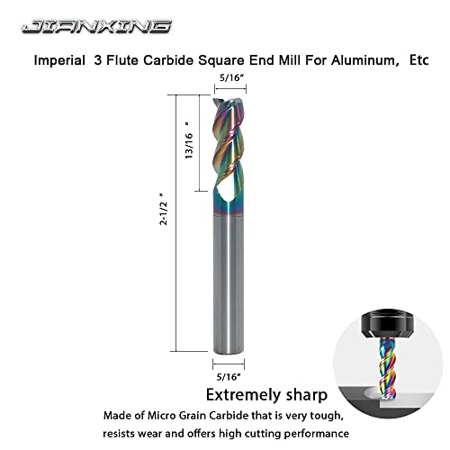 5/16" Carbide Square End Mill, 3 Flute, DLC Coating, 4 Pcs - size: 5/16" (4 Pieces)