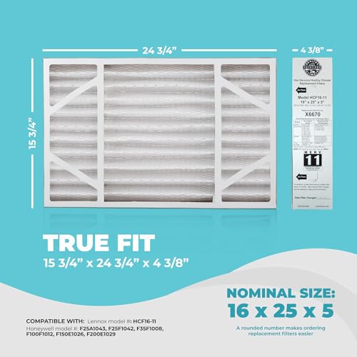 Lennox X6670 16x25x5 Air Filter MERV 11 HVAC AC Furnace Filters, Lennox Healthy Climate Filter for Home with Cleaning Cloth, 2-Pack (Actual Size: 15.75 x 24.75 x 4.38 Inches)