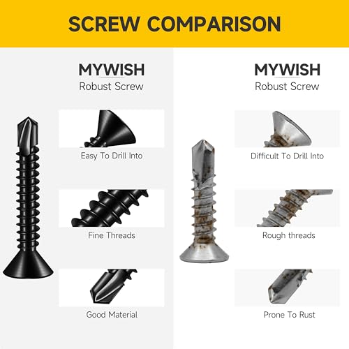 (100pcs) #10 x 2 for Sheet Metal Self Tapping Screws, 410 Stainless Steel Black Oxide, Flat Head Truss Quick Tapping Self-Drilling Screws by Mywish - size: #10 x 2"