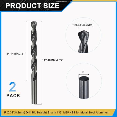 PATIKIL Letter P Drill Bit M35 5% Cobalt HSS Nitriding Black 2Pcs - size: P