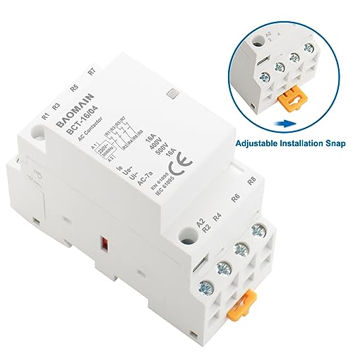 BAOMAIN 220V AC 4-Pole 16A Modular Contactor, 4NC, DIN Rail Mount