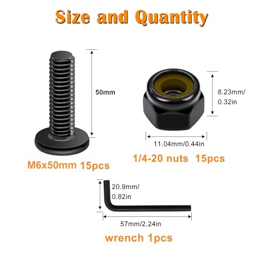 weideer 30pcs M6x50mm Nuts and Bolts Kit, Stainless Steel 18-8 (304) Flat Head Hex Socket Cap Furniture Bolts,Nylon Insert Hex Lock Nuts with Wrench - size: M6x50mm, style: Flat Head Hex