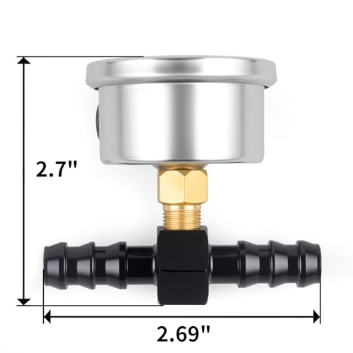 Universal 0-100psi Fuel Pressure Gauge 1/8" NPT Oil Press Gauge with 3/8" Barb Inline Fuel Pressure Gauge Fitting Adapter - size: 0-100Psi