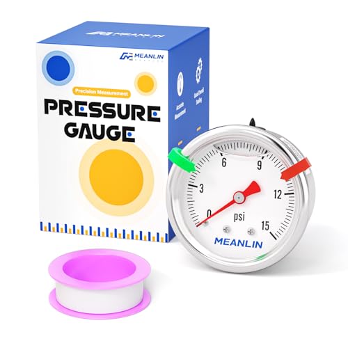 MEANLIN MEASURE 0~15Psi Stainless Steel Liquid Filled Pressure Gauge, 1/8" NPT 1.5" Luminous Dial, Glycerin Filled for Water Oil Air Center Back Mount with 2PCS Snaps - color: Back Mount, size: 0-15Psi