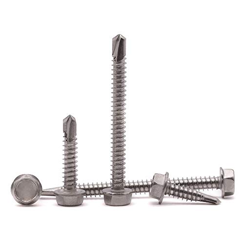 #8 x 1-1/4" Flanged Hex Head Self Drilling Screws for Sheet Metal (50 pcs), Corrosion Resistant 410 Stainless Steel, No Pre-Drilling, Flange Hex Drive Self Tapping Screw - size: #8 x 1-1/4"
