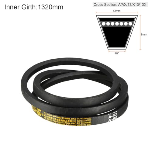 uxcell A52 Drive V-Belts 52" Inner Length 13mm Width 8mm Thick JIS Standard A-Section Rubber Drive Transmission Belt - size: 52"