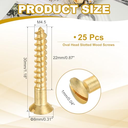PATIKIL M4.5 x 30mm Slotted Wood Screw, 25 Pack Solid Brass Oval Head - size: M4.5x30mm