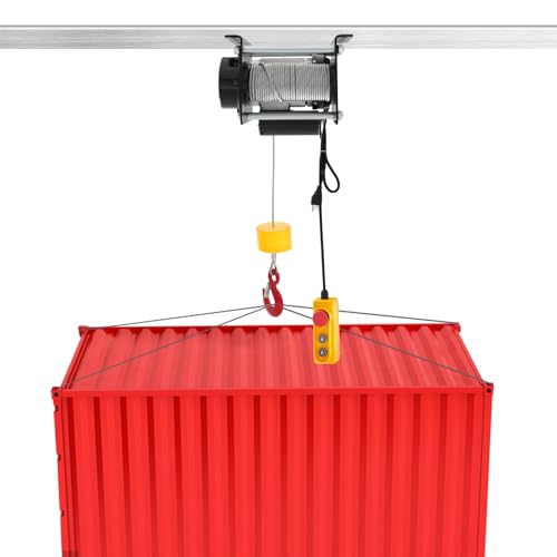 1 KW Electric Hoist Winch,881 lbs Loading Capacity Wired Control Powerful 110V Portable Electric Winch Crane Hoist, 98.43ft Lifting Height Garage Lifter for Garage, Factory, Warehouse, Balcony,Black - color: Black