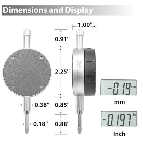Clockwise Tools Digital Indicator with Magnetic Base Holder Stand, DIBR-0055 0-0.5 Inch/12.7mm, Inch/Metric Conversion, Auto Off - style: DIGR0055; 0-0.5"/12.7mm with Magnetic Base