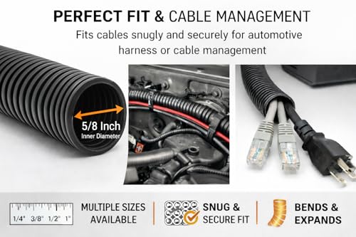 567ITG 5/8" x 50ft Split Wire Loom Tubing Black Plastic Convoluted Conduit - size: 50 FT 5/8 Loom
