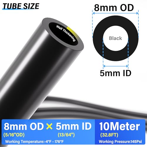 TAILONZ Black 8mm OD 5mm ID PU Air Hose Pipe Tube Kit 10 Meter 32.8ft - color: Black, size: 8mm OD/32.8ft/10m