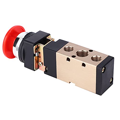 MV-10A Pneumatic Mechanical Valve 2 Position 5 Way Spring Return Push Button 1/4In PT Reversing Valve Spring Compressor Momentary Air Push Button Pneumatic Control Mechanical