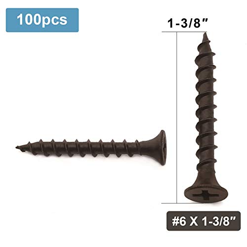 #6 x 1-3/8" Wood Screw 100PCS Black Phosphate Coated Stainless Flat Truss Head Fast Self Tapping Drywall Screws by SG TZH - size: #6 x 1-3/8"