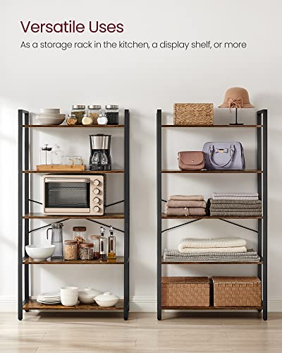 VASAGLE 5-Tier Bookshelf, Bookcase with Shelves, Storage Shelf, Living Room - color: Rustic Brown + Ink Black, size: 5 Tiers (11.8"D x 26"W), style: Without Back Panels