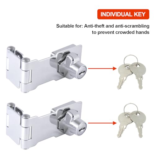 2 Pack Door Lock Hasp Latchs, Collapsible Solid 304 Stainless Steel - color: 2 Pack(Individual Key)