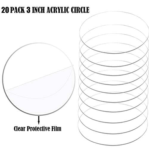 20 Pieces Clear Acrylic Circles 3 Inch Acrylic Plexiglass Disc Transparent Round Acrylic Card Sign for Milestone Markers, Acrylic Place Cards, Painting and DIY Projects - size: 3 Inch