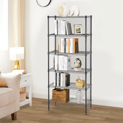 PayLessHere | 6-Tier Wire Shelf | 23"x13"x59" | Black - color: Black, size: 23"D x 13"W x 59"H