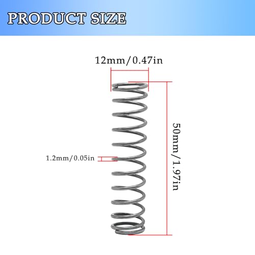 10 Pcs Compression Spring,Spring Steel,for Repair Industry and DIY Restoration Projects,1.2mm Wire Size,12mm OD,50mm Free Length - size: 1.2x12x50mm