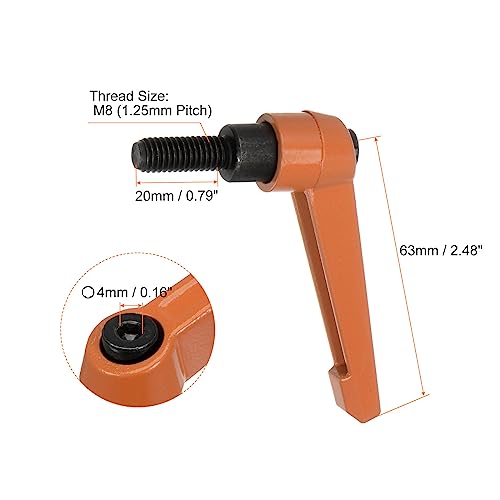 HARFINGTON 4pcs Adjustable Clamping Lever Handles M8 x 20mm Male Thread Bolt Knobs Rotating Screw Locking Quick Release Ratchet Push Button Handle, Orange - size: M8 x 20mm
