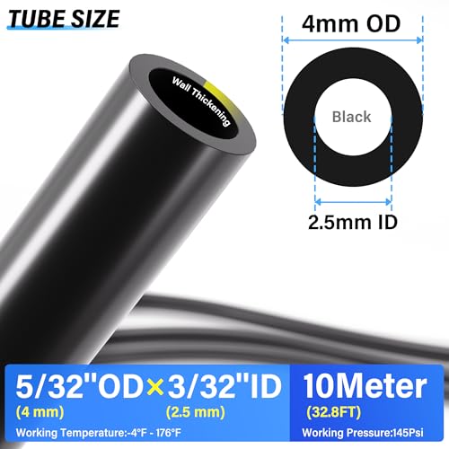 TAILONZ PNEUMATIC Black 4MM or 5/32 Inch OD 10 Meter 32.8ft PU Polyurethane Air Tubing Kit Pipe Hose Air Line Tubing Air Hose Fittings Push to Connect Fittings(29PCS) - color: Black, size: 5/32" OD - 32.8 FT