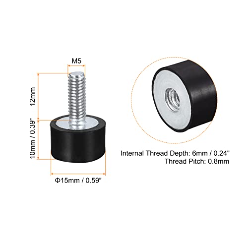 uxcell Rubber Mounts 4pcs M5 Male/Female Vibration Isolator Shock Absorber, for Garage Motor Air Compressor Car Boat Bobbins, D15mmxH10mm - size: M5x15mmx10mm