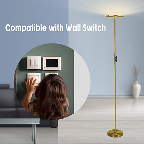 JOOFO LED Torchiere Floor Lamp with Remote, Stepless Dimmable, Brushed Gold - color: Brushed Gold