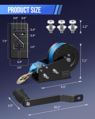 Kolvoii 3500 lb Boat Trailer Winch, 33 ft Strap, 2-Speed 4:1/8:1, Blue - size: 3500 lb - Blue Strap