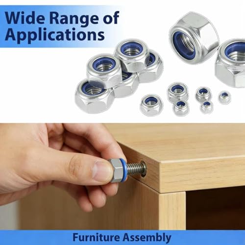 M8-1.25mm Locknuts, 90PCS 304 (A2-70) Stainless Steel Nylon Insert Lock Nuts,Standard Metric Thread Nylock Nuts - size: M8-1.25mm 90PCS