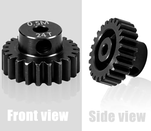 Hardened Steel 0.5M Pinion Gear 24T 2mm Shaft for RC Car/Helicopter Upgrade, Compatible with ARRMA 1/14 Typhoon 1/16 Mojave 1/18 Granite, Losi 1/12, 0.5Mod 13T-27T Gear for Brushed Brush-Less Motors - size: 24T