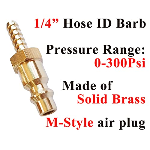 Beduan Solid Brass Air Hose Fittings 1/4" Barb Reducer Quick Connect Air Hose Fittings (Industrial Type D,2Piece) - size: 1/4"Barb Plug(2Pcs)