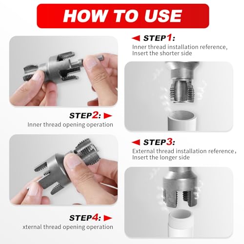 2PCS Pipe Threading Tool, 1/2" & 3/4" Dual-Function Internal & External Pipe Threader Kit, Alloy Steel Thread Cutting Tool for Water Pipes, Electric Drill Compatible, Fast DIY Plumbing Solution