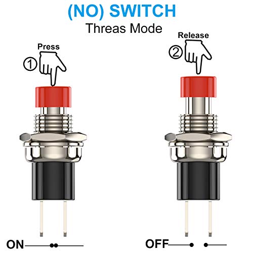 Momentary Push Button Switch, 1A 250VAC SPST Mini Pushbutton Switches Normally Open(NO) Red Cap - 10pcs - color: Red, size: NO-10