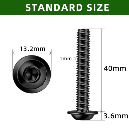 Mellewell M6-1.0 x 40mm Flanged Button Head Socket Cap Screw Bolts, Allen Socket Drive, Stainless Steel 304, Black Finish, Quantity 25 - color: Black, size: M6-1.0 x 40mm