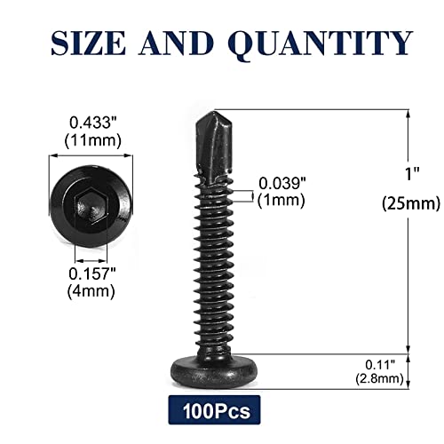#12 x 1" Sheet Metal Screws 100Pcs 410 Stainless Steel Flat Head Socket Cap Screws, Tek Screws Allen Socket Drive Screws Fast Self Tapping Screws Black Oxide by SG TZH - size: #12 x 1"