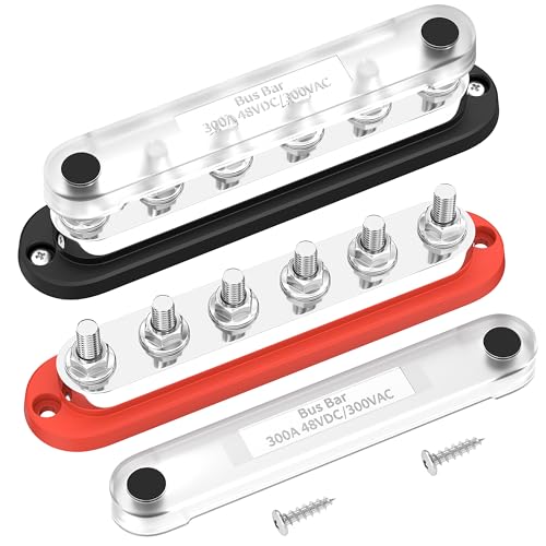 DaierTek Power Distribution Block 300A 12V Bus Bar 5/16" 6 Post Terminal Block with Cover Max 48V DC/300V AC for Marine Automotive Car Truck Solar Systems (Positive and Ground) - color: 300A