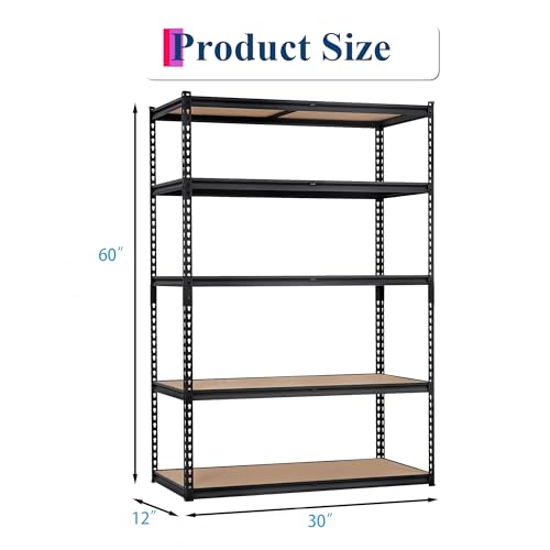 Heavy Duty Garage Storage Shelves, 5-Tier Metal Adjustable Shelving Unit, Storage Shelving with 2500 LBS Capacity for Kitchen Pantry Basement Bathroom Laundry, 30" l x 12" w x 60" h - size: 30" L x 12" W x 60" H