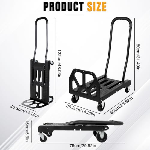 Folding Hand Truck with 4-Wheel Mode, 2 in 1 Collapsible Push Cart & Fold-Up Toe Plate – 300lbs Heavy Duty Dolly Pull Cart with Wheels Portable Hand Truck for delivery, Warehouse & Moving