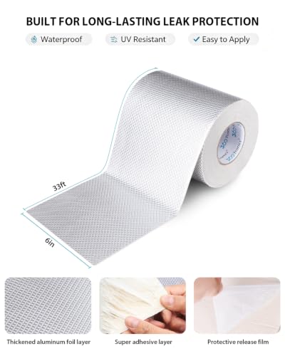 Super Waterproof Butyl Tape 6" W x 33 ft L RV Roof Repair Tape - size: 6 in x 33 ft (W x L)