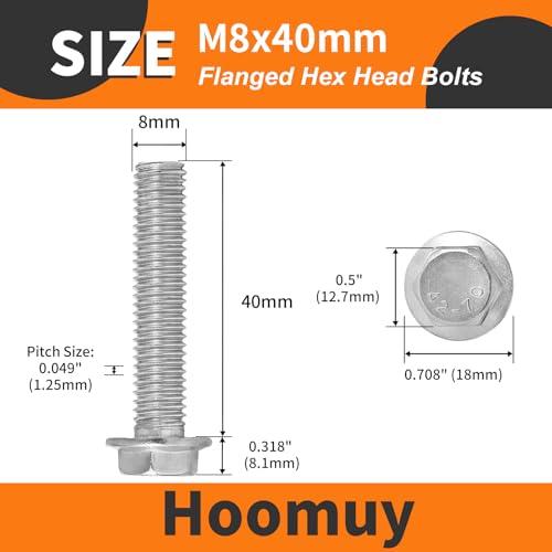 M8 x 40mm 10pcs Heavy Duty Flanged Hex Head Bolts, Flange Hexagon Head Screws, Stainless Steel 304, Metric Fully Threaded, Bright Finish - size: M8 x 40mm(10pcs)