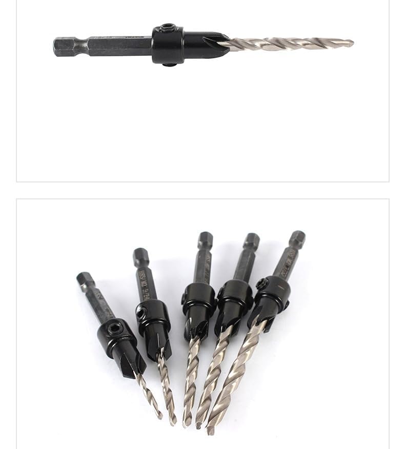 5PCS Woodworking Countersink Drill Bits Set, Tapered Drill Bits Countersink HSS Conical Countersink with 1 Hex Wrench Woodworking Countersink Bit - size: 5 PCS