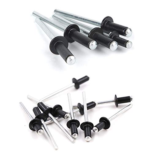 ISPINNER 100pcs 1/8" x 1/2" Aluminum Blind Rivets, 3.2 x 12.7mm Pop Rivets, Pack of 100 (Black) - size: 1/8" x 1/2"