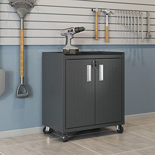 Manhattan Comfort Fortress Rolling Garage Storage Cabinet with 2 Adjustable Shelves, Lockable Metal Tool Compartment, Heavy-Duty Mobile Utility Organizer with Wheels, Charcoal Gray - color: Charcoal Gray, style: 2 Door Cabinet