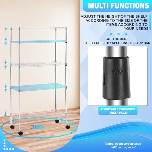 PayLessHere | 5-Tier Wire Shelf with Wheels | 14"x30"x60" | Chrome - color: Chrome, size: 14"D x 30"W x 60"H