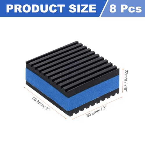 uxcell 8pcs Anti Vibration Pads for Washing Machine, 2" x 2" x 7/8" Vibration Damping Pads Sound Isolation Ribbed Rubber Mats with EVA Center Vibration Isolation Pads, Black/Blue - size: 2" x 2" x 7/8"