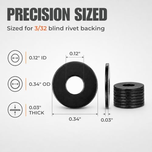 3/32 Rivet Washers, 100 PCs M3 Black 304 Stainless Steel Reinforcement Bulk Pack Washers for Pop Blind Rivet Fastening - color: Black, size: 3/32"