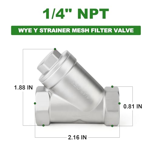 TAISHER 1PCS 304 Stainless Steel 1/4" NPT Female WYE Y Strainer Mesh Filter Valve CF8 WOG 800 - size: 1/4"NPT