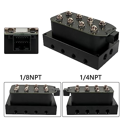 1/4" NPT 12V 4 Corner Block Manifold Solenoid Valve for Air Bag Suspension Systems, 0-300Psi Pressure Rating, Fast Response Time, Heavy-Duty, Universal Fit for Auto & Motorcycle, Aluminum - size: 8 valves