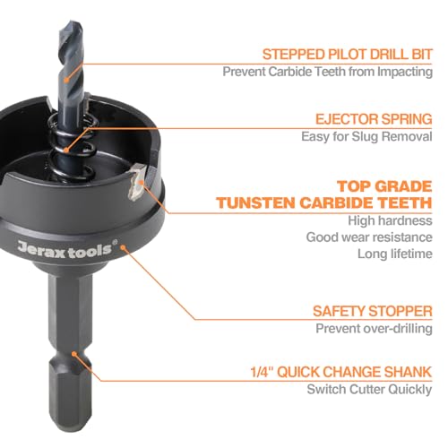 Tungsten Carbide Tipped Quick Change Hole Cutter, 1-1/4 inch TCT Hole Saw, Oxided Coating with 5mm Hole Depth Heavy Duty, for Stainless Steel, Mild Steel, Iron, Copper, Brass, Plastic - size: 32mm | 1-1/4", style: Single Pack